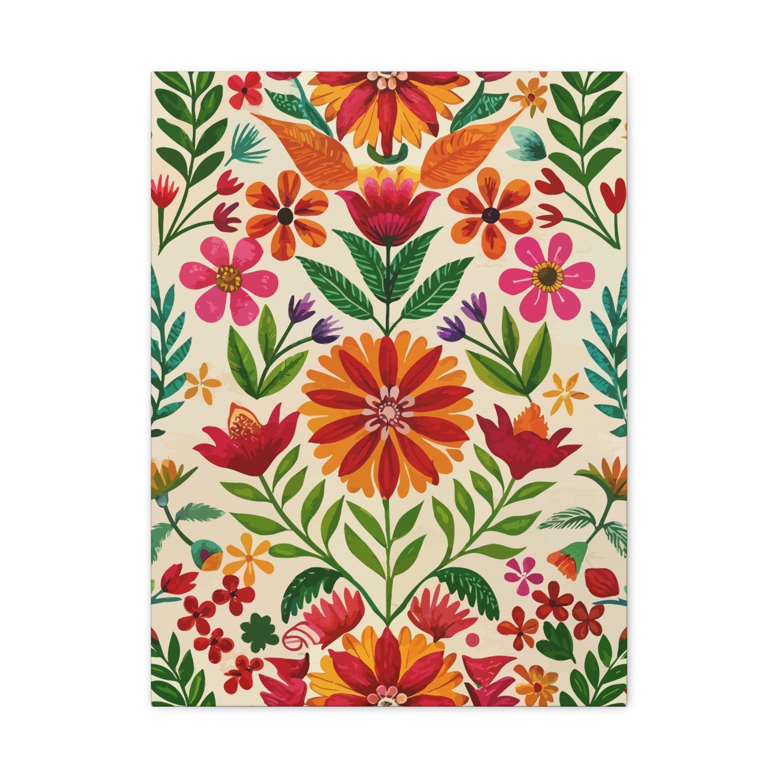 Folk Floral Pattern, Mexican Inspired 04 - 18 in x 24 in Matte Canvas, Stretched, 1.25 in