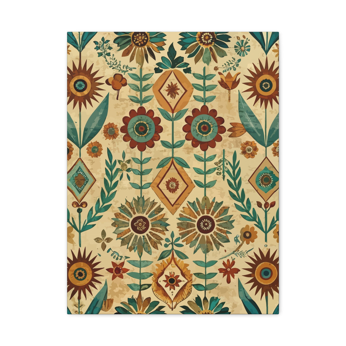 Folk Floral Pattern, Native American Inspired 02 - 18 in x 24 in Matte Canvas, Stretched, 1.25 in