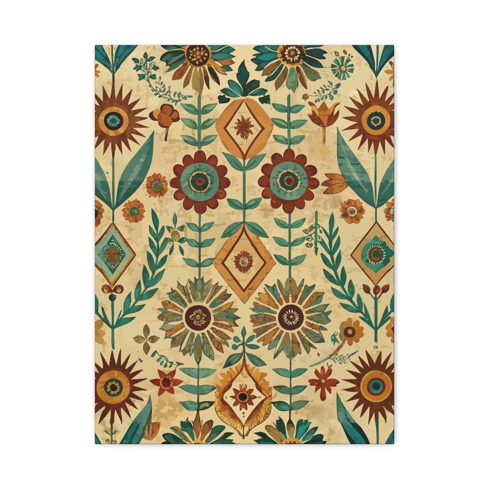 Folk Floral Pattern, Native American Inspired 02 - 18 in x 24 in Matte Canvas, Stretched, 1.25 in