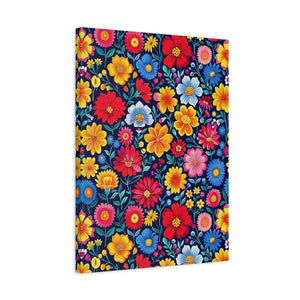 Mexican Floral Fiesta Pattern 048 - 18 in x 24 in Matte Canvas, Stretched, 1.25 in