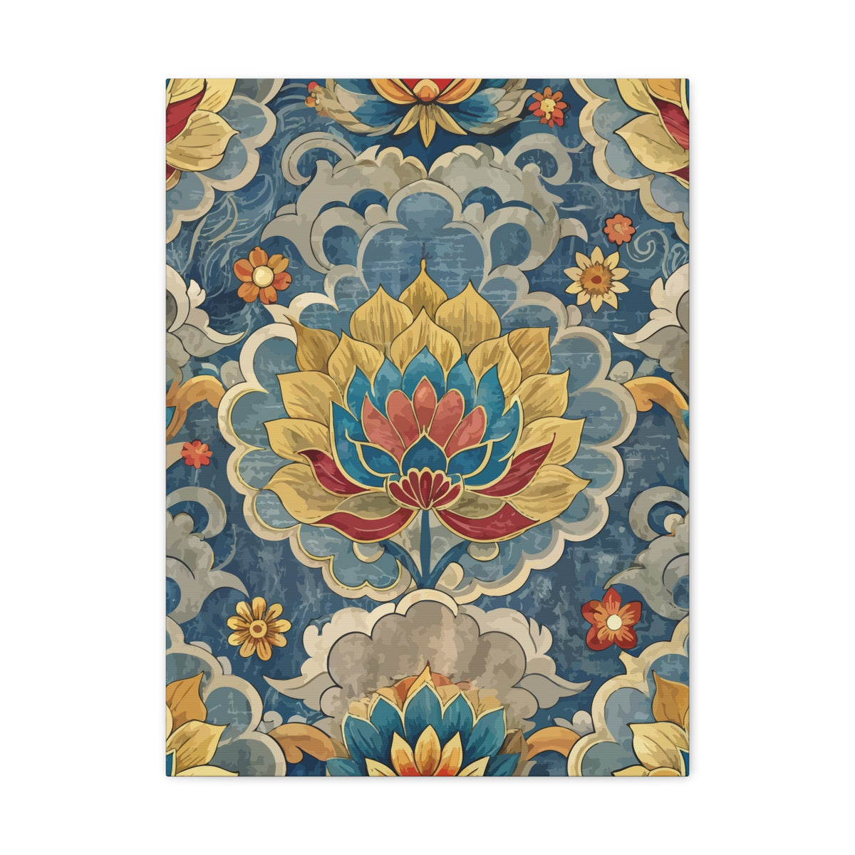 Folk Floral Pattern, Tibetan Inspired 02 - 18 in x 24 in Matte Canvas, Stretched, 1.25 in