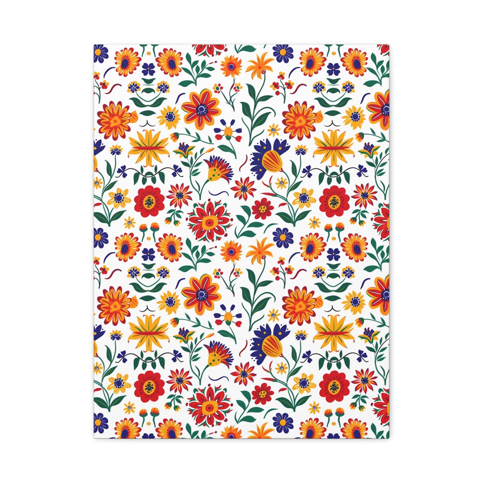 Mexican Floral Fiesta Pattern 024 - 18 in x 24 in Matte Canvas, Stretched, 1.25 in
