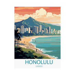 Famous Travel Destinations - Honolulu, Hawaii - 18 in x 24 in Matte Poster