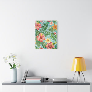 Folk Floral Pattern, Hawaiian Inspired 02 - 18 in x 24 in Matte Canvas, Stretched, 1.25 in