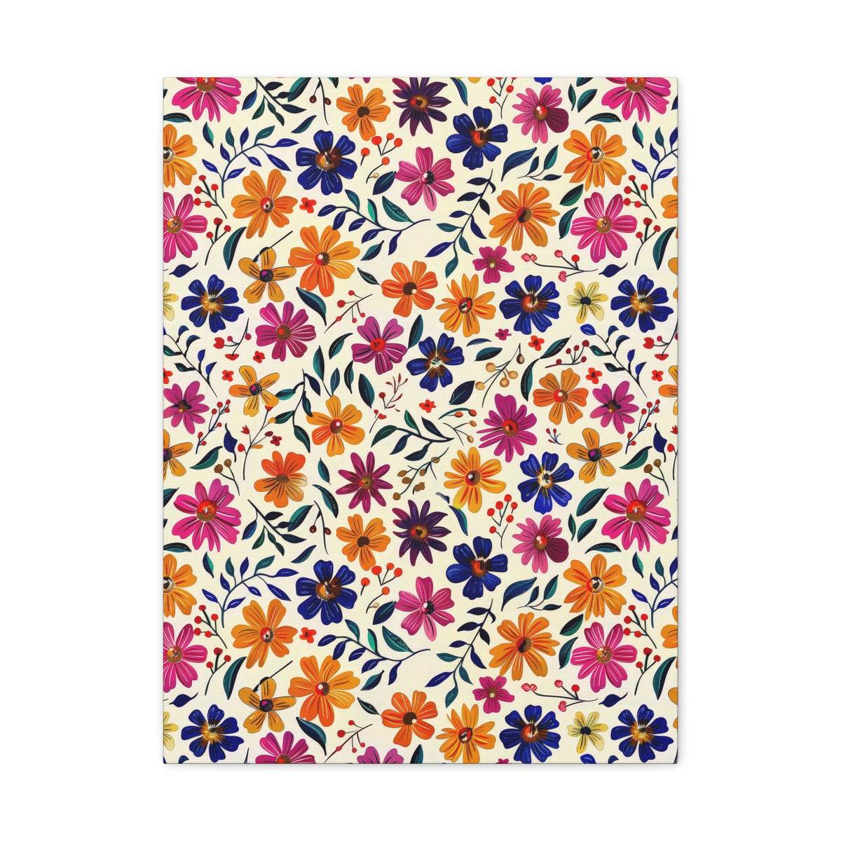 Mexican Floral Fiesta Pattern 008 - 18 in x 24 in Matte Canvas, Stretched, 1.25 in