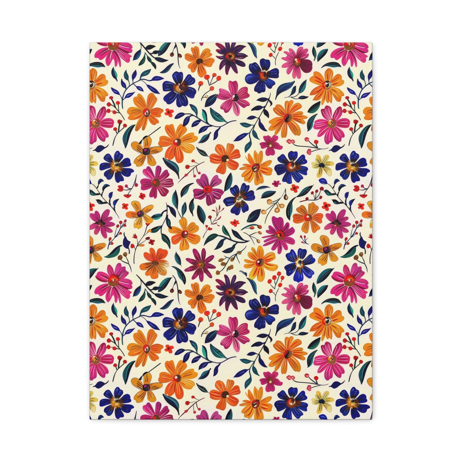 Mexican Floral Fiesta Pattern 008 - 18 in x 24 in Matte Canvas, Stretched, 1.25 in