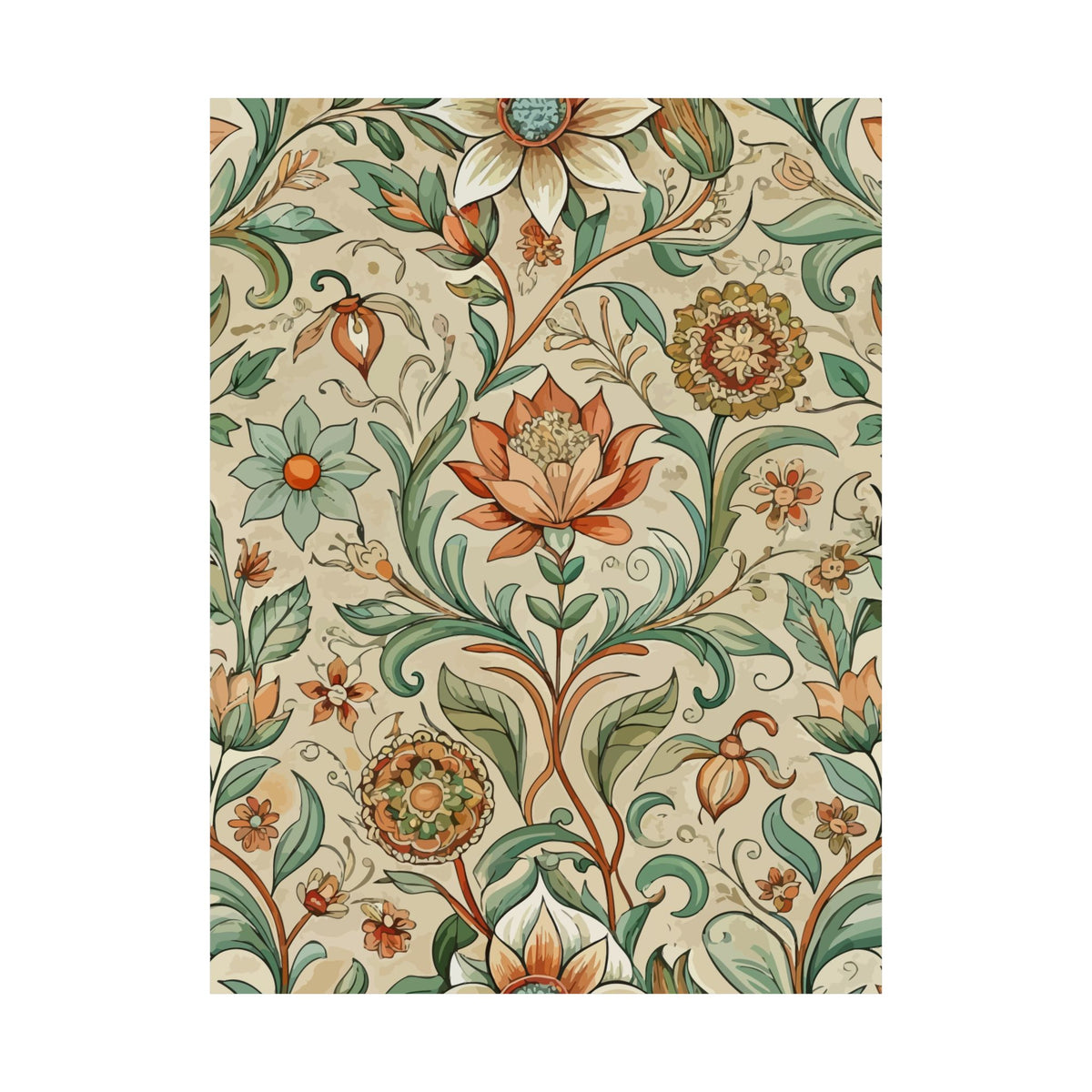 Folk Floral Pattern, Middle Eastern Inspired 01 - 18 in x 24 in Matte Poster