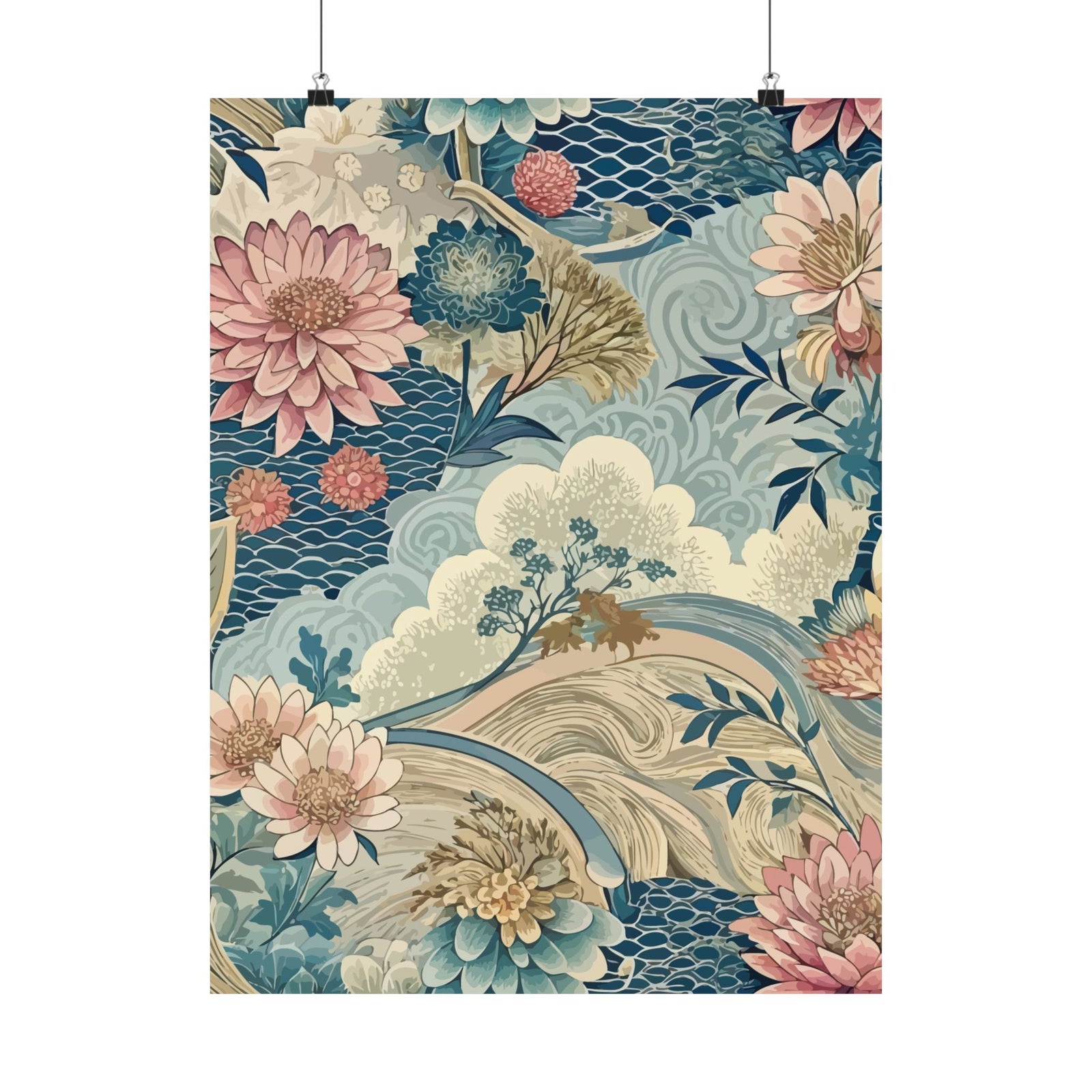 Folk Floral Pattern, Japanese Inspired 06 - 18 in x 24 in Matte Poster