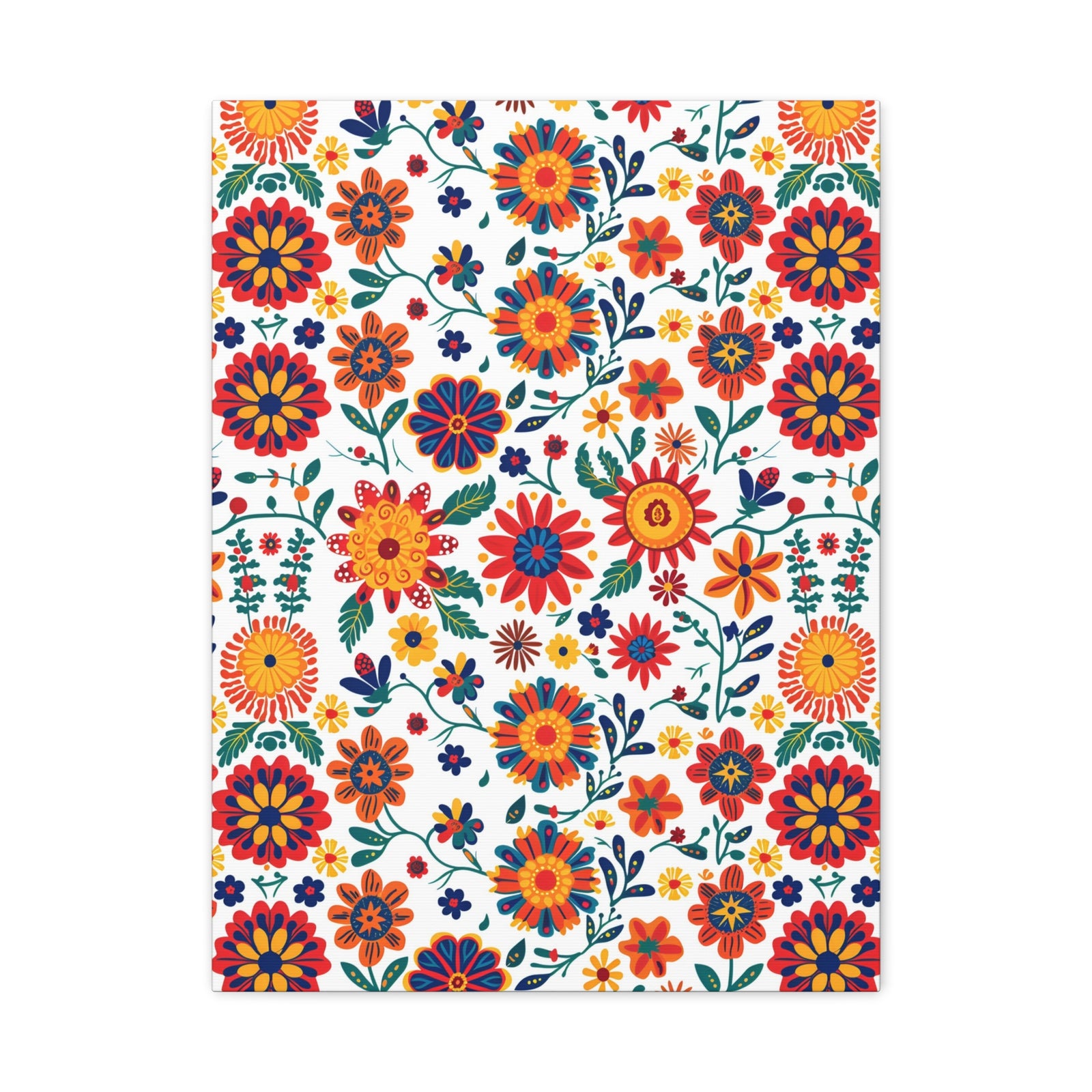Mexican Floral Fiesta Pattern 026 - 18 in x 24 in Matte Canvas, Stretched, 1.25 in