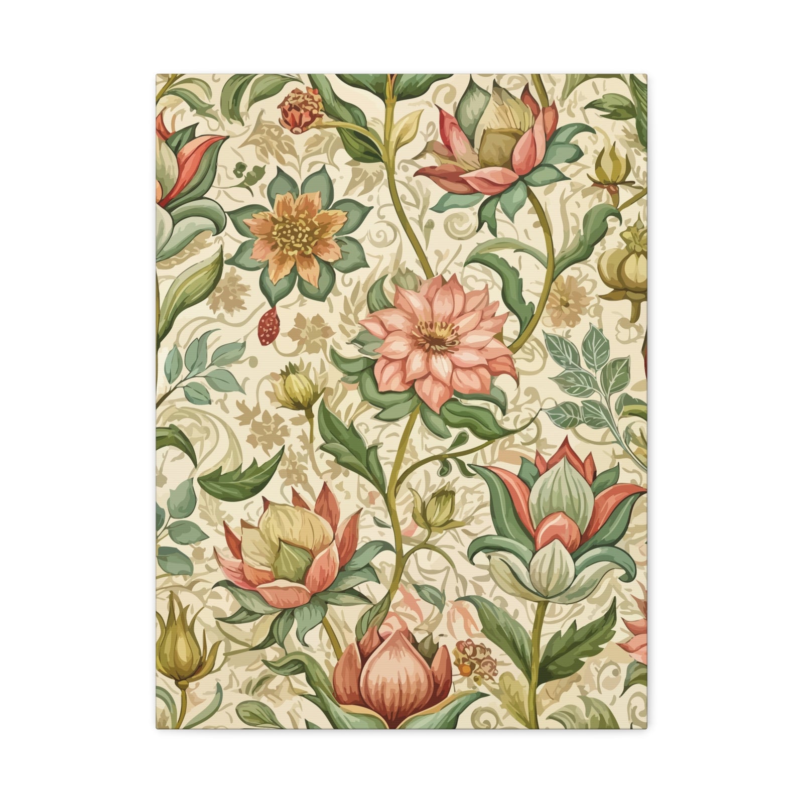 Folk Floral Pattern, Himalayan Inspired 02 - 18 in x 24 in Matte Canvas, Stretched, 1.25 in