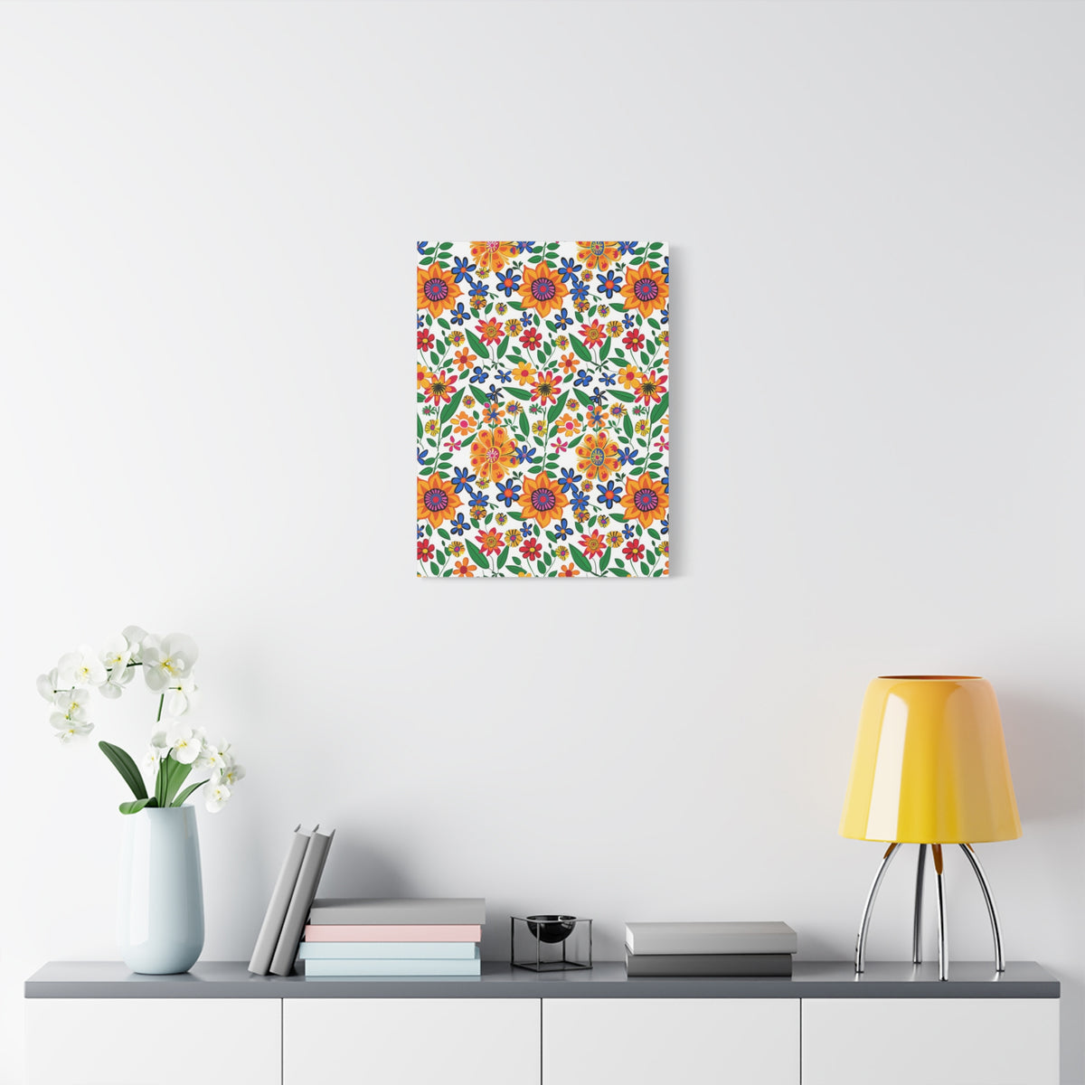 Mexican Floral Fiesta Pattern 007 - 18 in x 24 in Matte Canvas, Stretched, 1.25 in