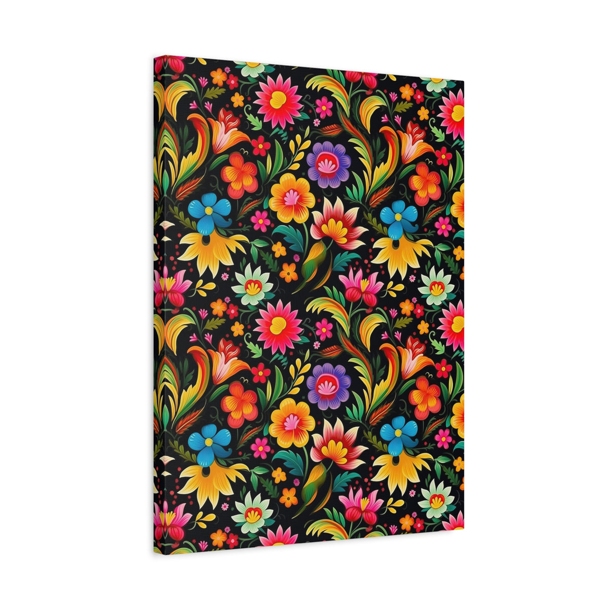 Mexican Floral Fiesta Pattern 033 - 18 in x 24 in Matte Canvas, Stretched, 1.25 in
