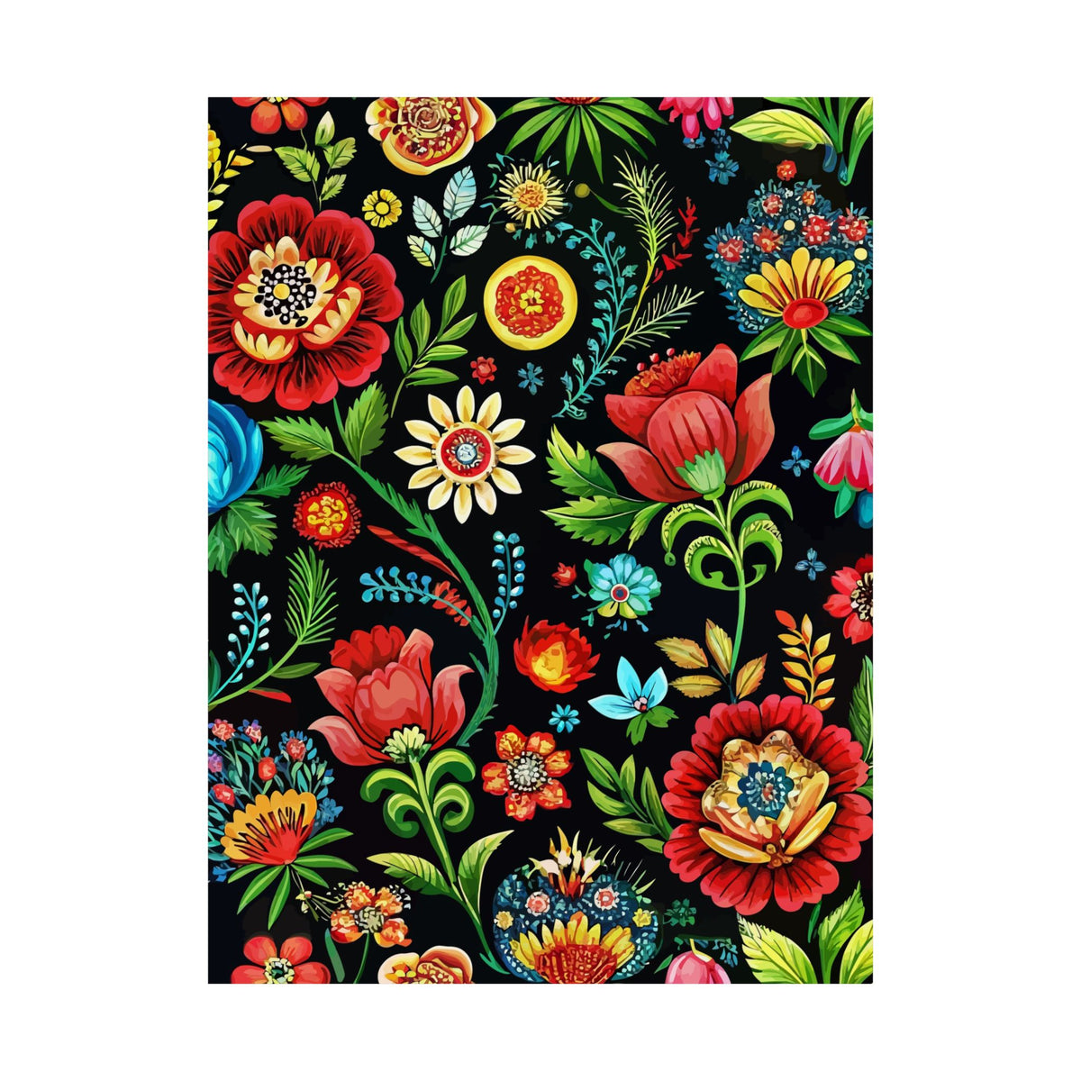 Folk Floral Pattern, Hungarian Inspired 07 - 18 in x 24 in Matte Poster