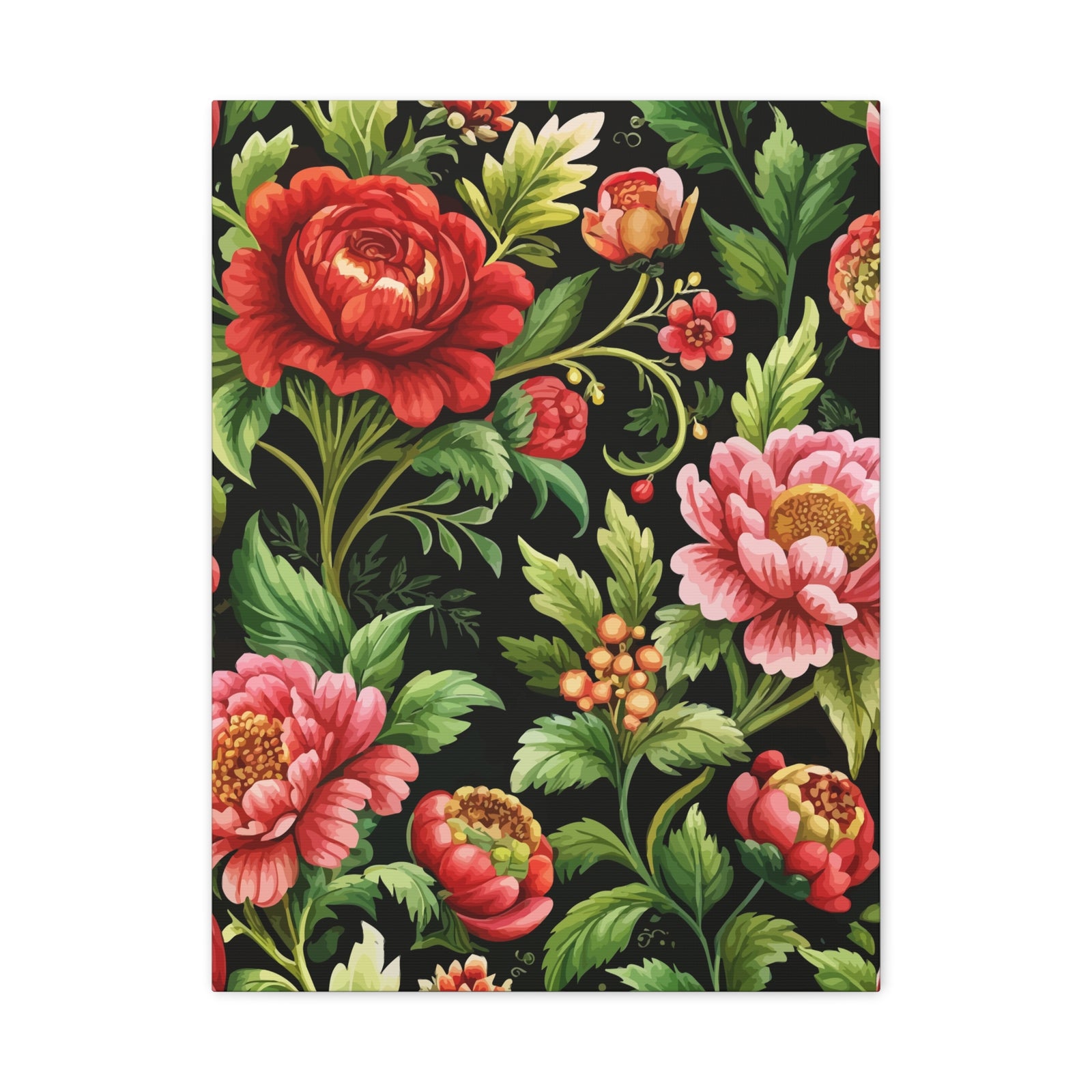 Folk Floral Pattern, Eastern European Inspired 02 - 18 in x 24 in Matte Canvas, Stretched, 1.25 in