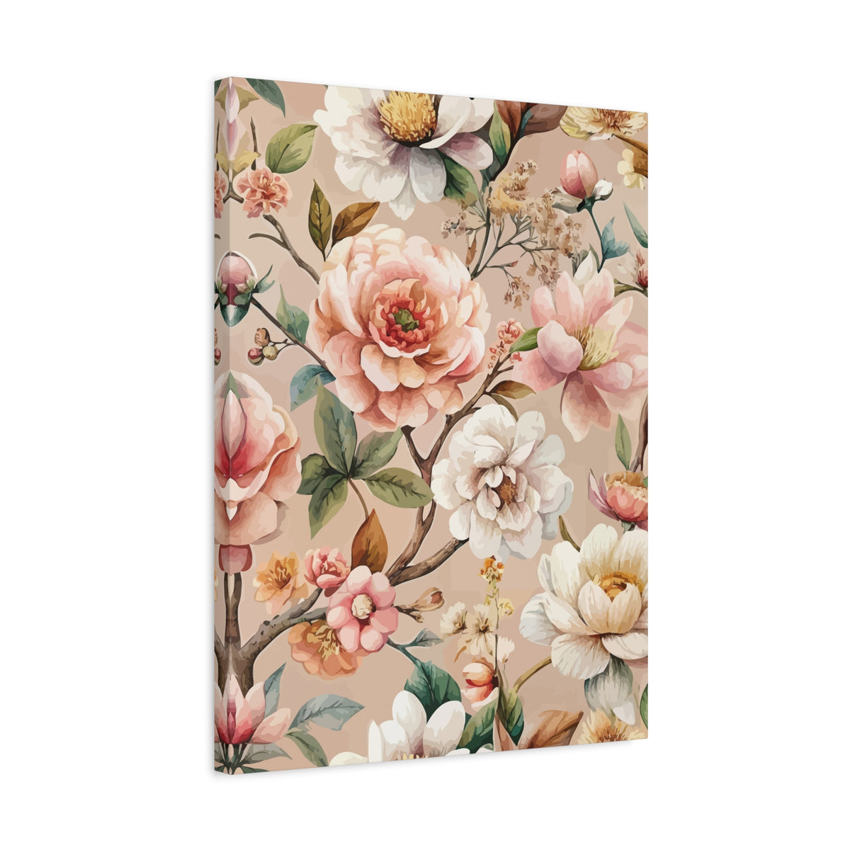 Folk Floral Pattern, Japanese Inspired 04 - 18 in x 24 in Matte Canvas, Stretched, 1.25 in