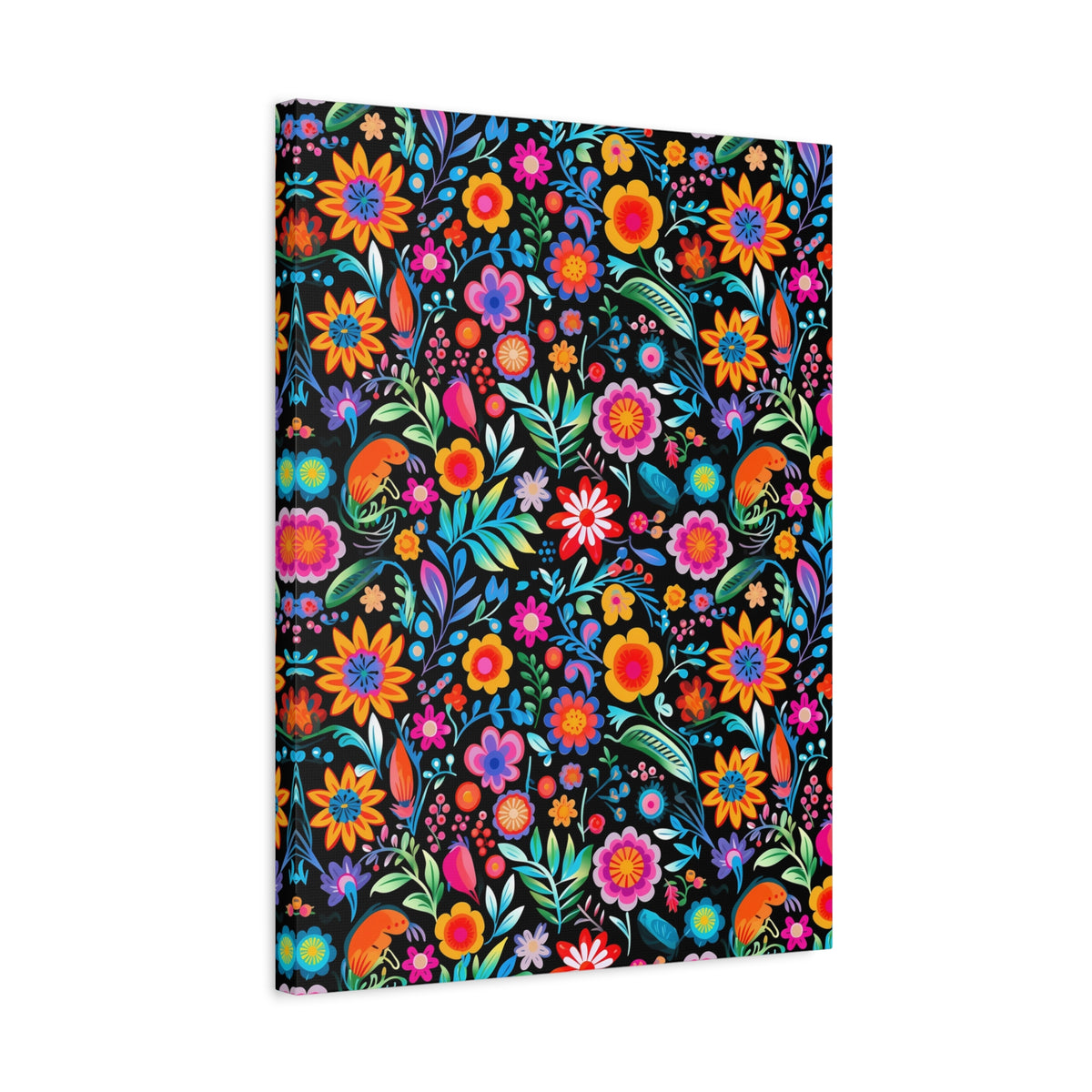 Mexican Floral Fiesta Pattern 060 - 18 in x 24 in Matte Canvas, Stretched, 1.25 in