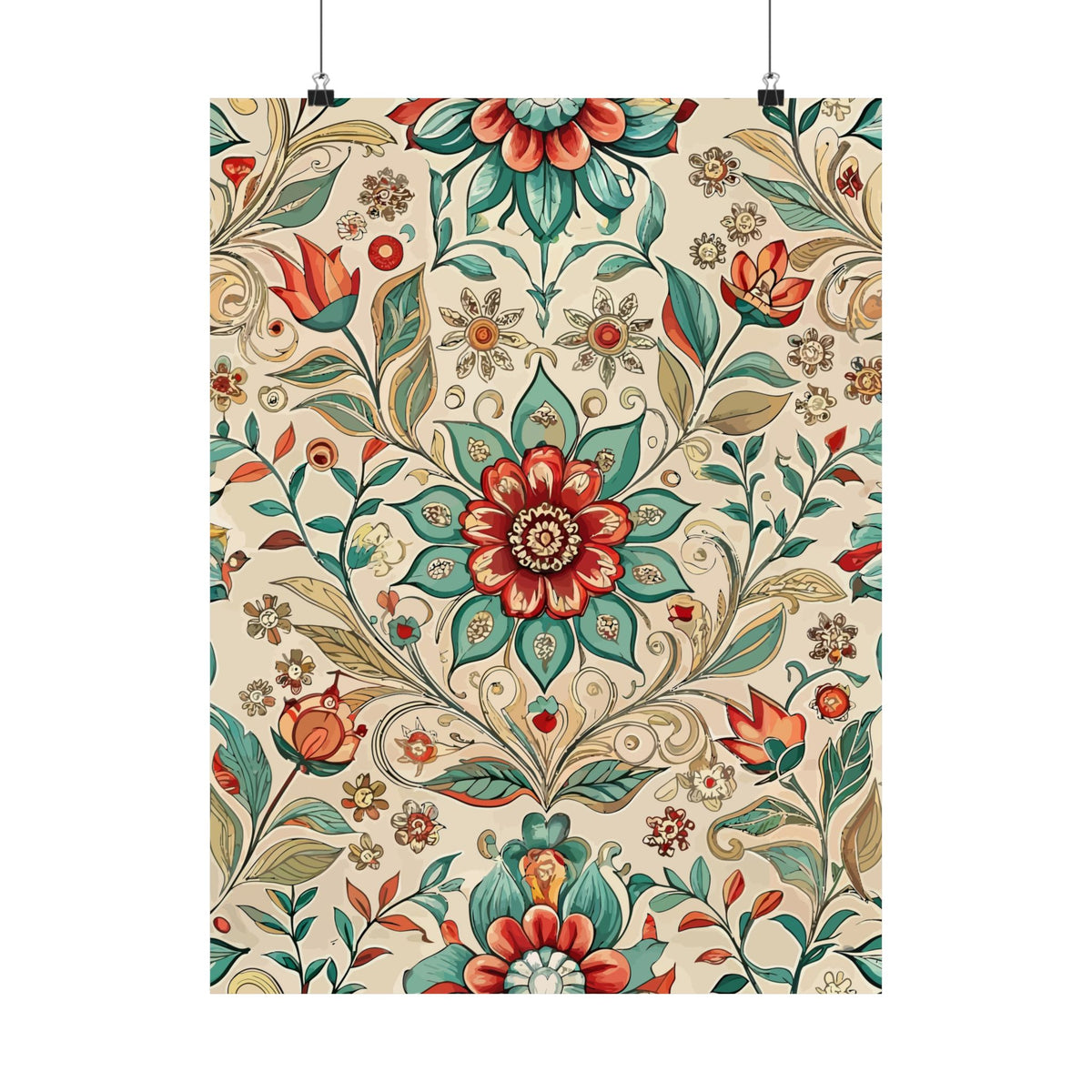 Folk Floral Pattern, Moroccan Inspired 02 - 18 in x 24 in Matte Poster