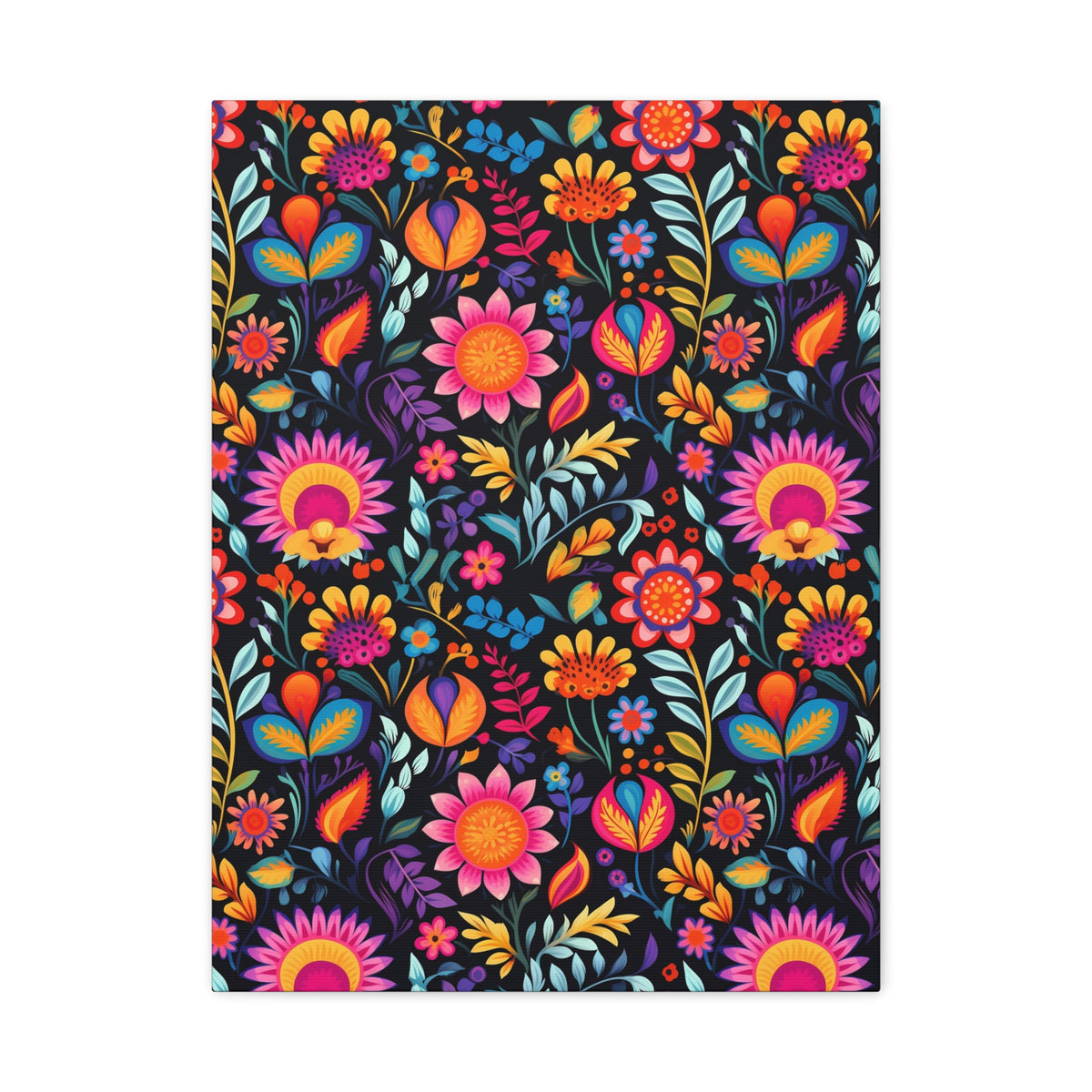 Mexican Floral Fiesta Pattern 058 - 18 in x 24 in Matte Canvas, Stretched, 1.25 in