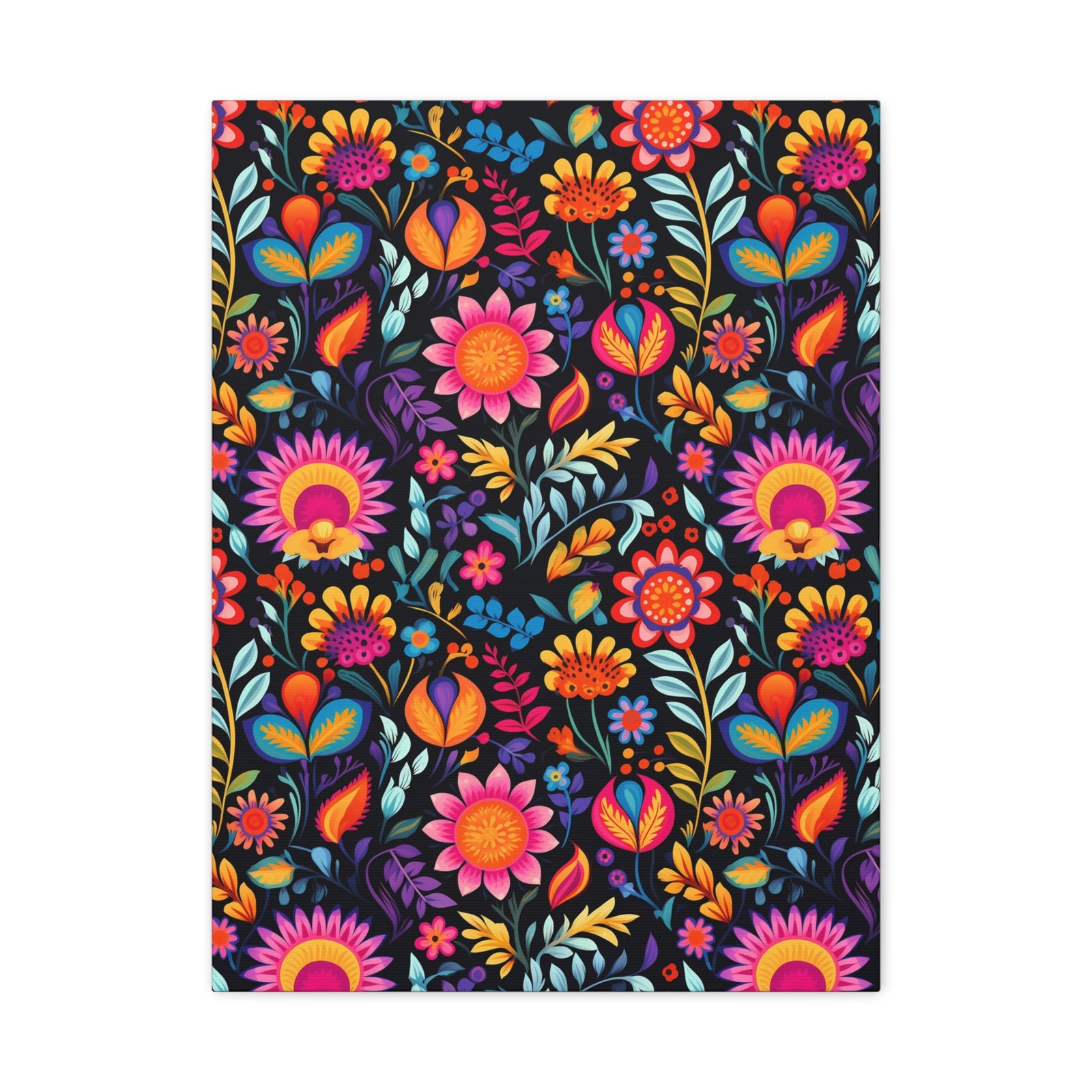 Mexican Floral Fiesta Pattern 058 - 18 in x 24 in Matte Canvas, Stretched, 1.25 in