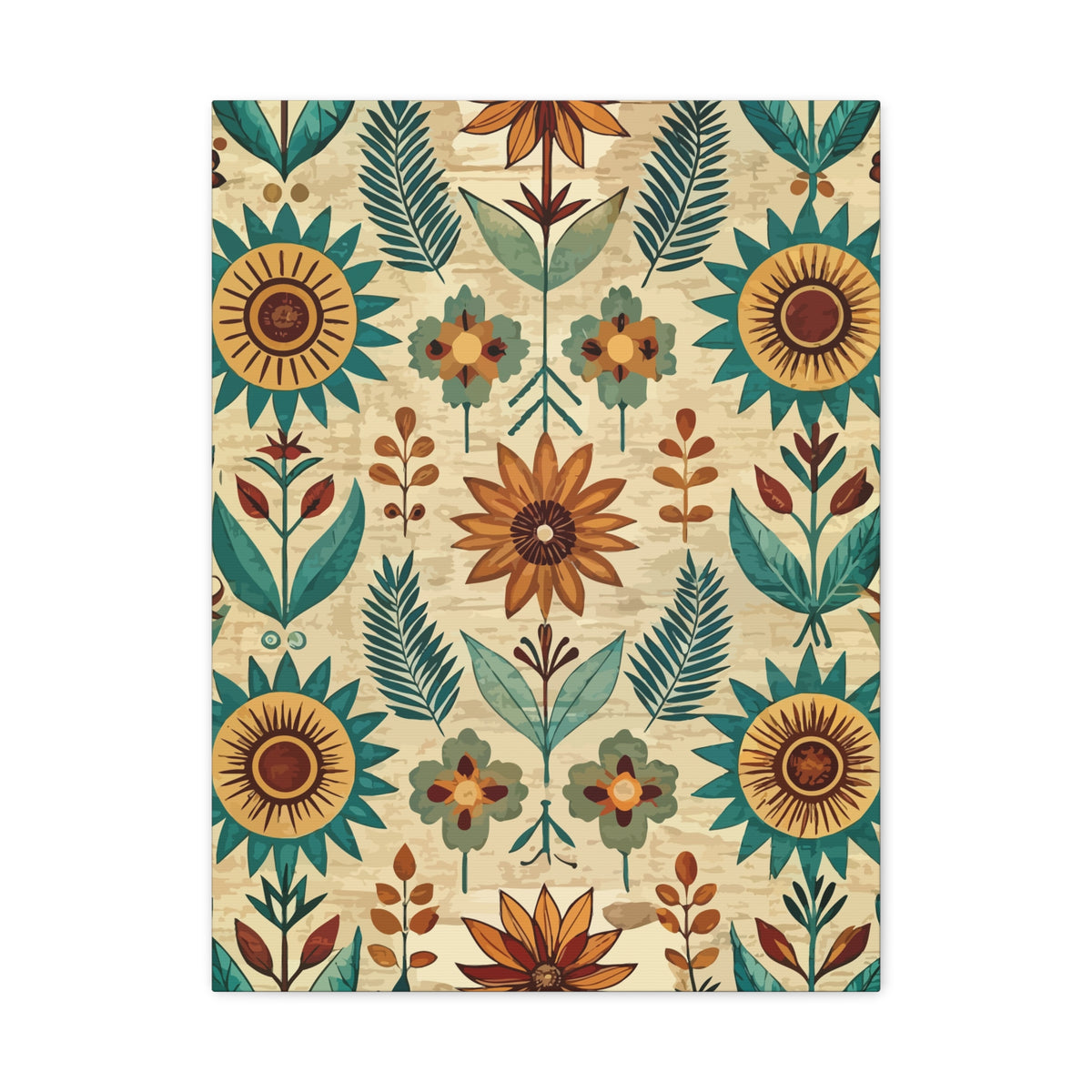 Folk Floral Pattern, Native American Inspired 03 - 18 in x 24 in Matte Canvas, Stretched, 1.25 in