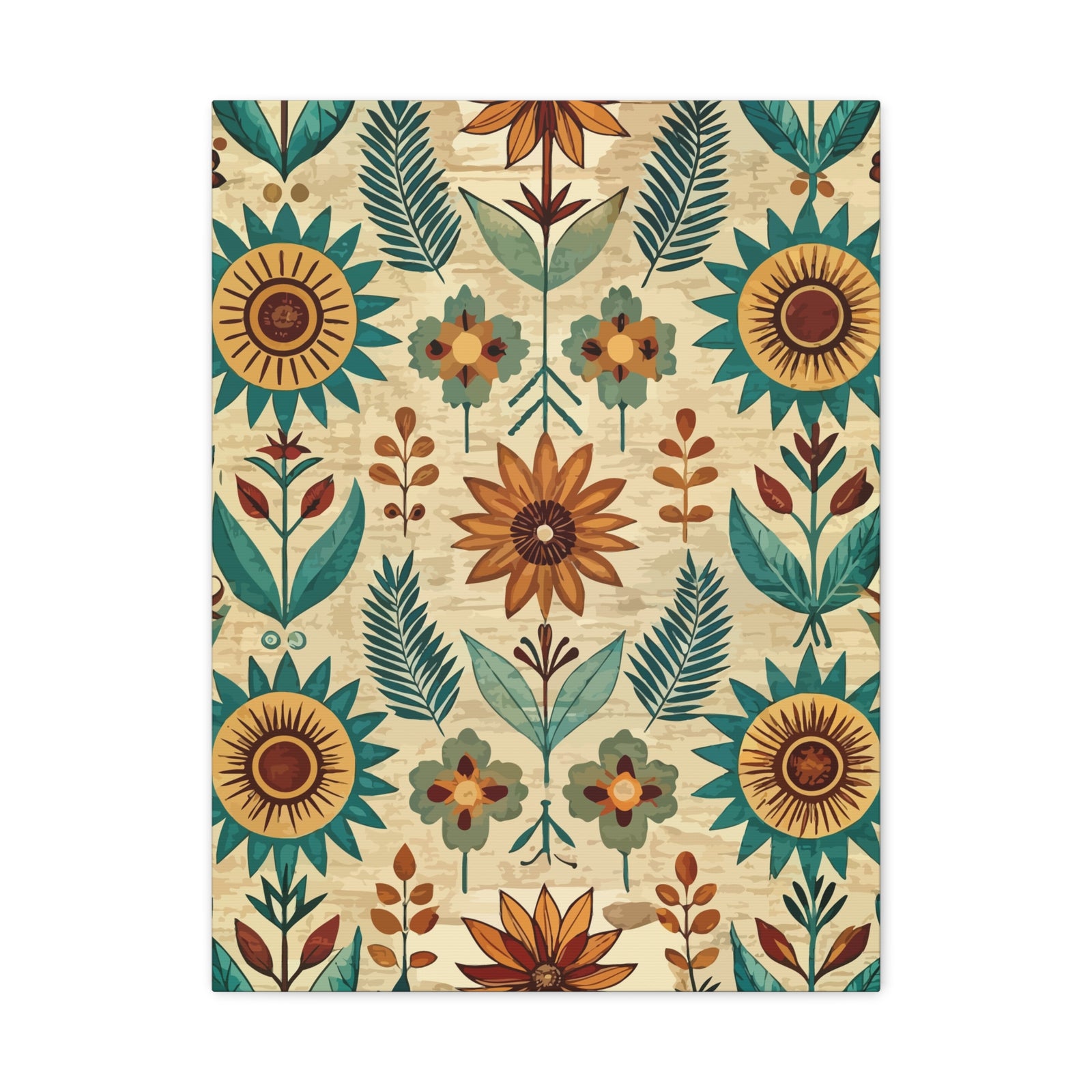 Folk Floral Pattern, Native American Inspired 03 - 18 in x 24 in Matte Canvas, Stretched, 1.25 in