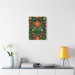 Folk Floral Pattern, Hungarian Inspired 01 - 18 in x 24 in Matte Canvas, Stretched, 1.25 in