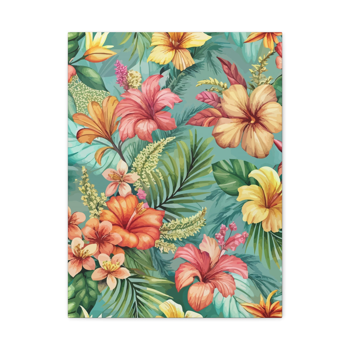 Folk Floral Pattern, Balinese Inspired 03 - 18 in x 24 in Matte Canvas, Stretched, 1.25 in