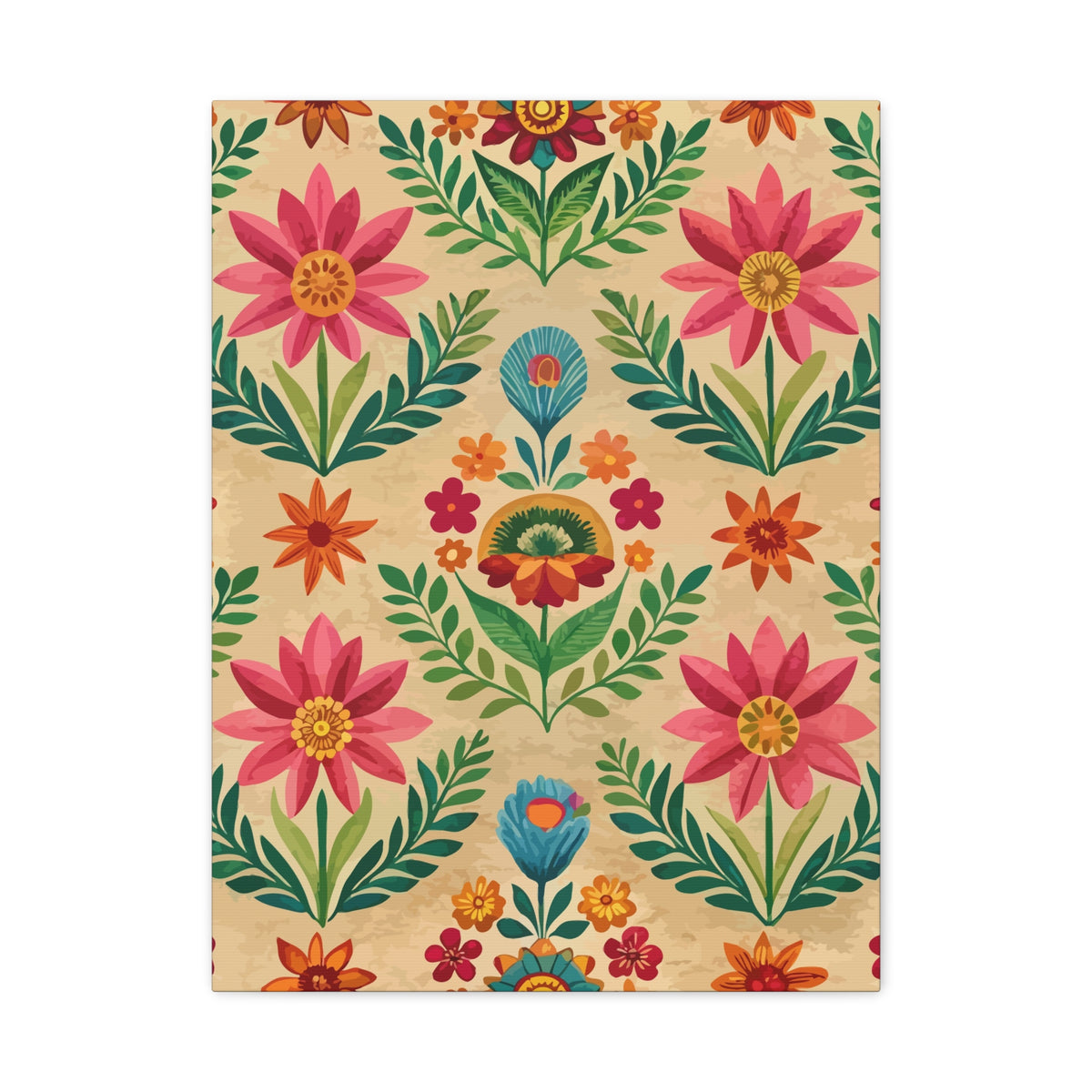 Folk Floral Pattern, Peruvian Inspired 02 - 18 in x 24 in Matte Canvas, Stretched, 1.25 in