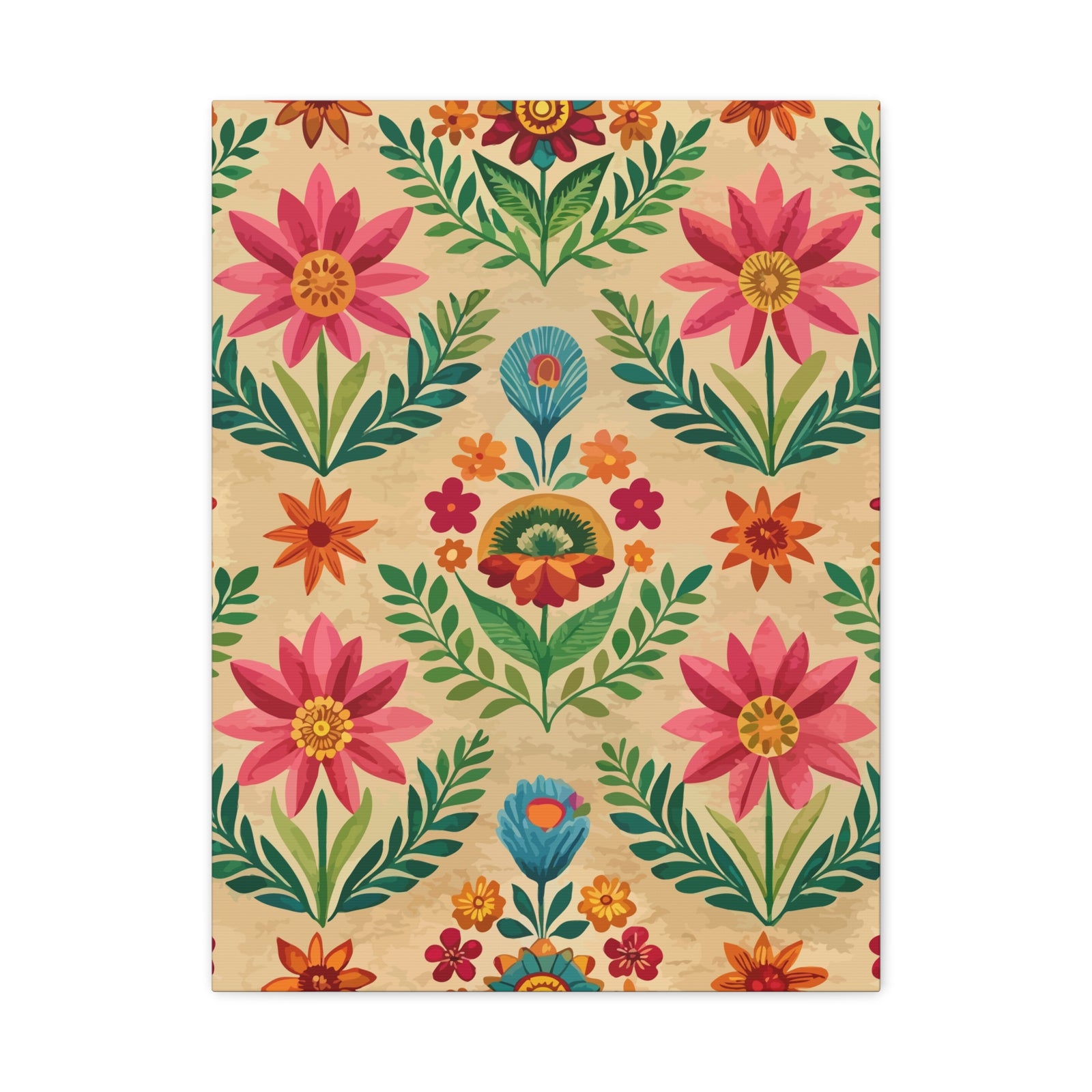 Folk Floral Pattern, Peruvian Inspired 02 - 18 in x 24 in Matte Canvas, Stretched, 1.25 in