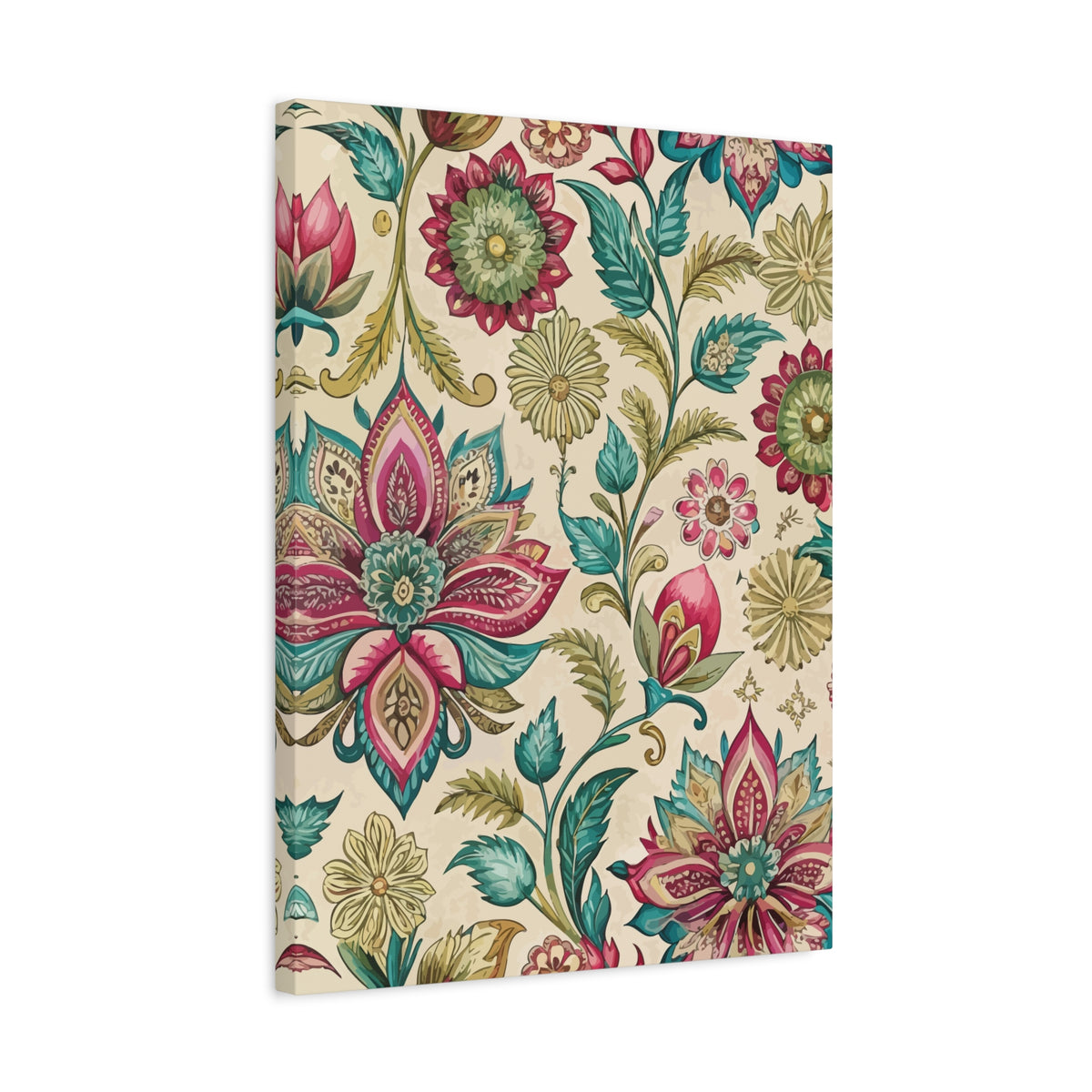Folk Floral Pattern, Indian Inspired 05 - 18 in x 24 in Matte Canvas, Stretched, 1.25 in