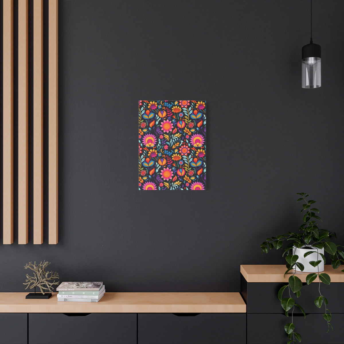 Mexican Floral Fiesta Pattern 058 - 18 in x 24 in Matte Canvas, Stretched, 1.25 in