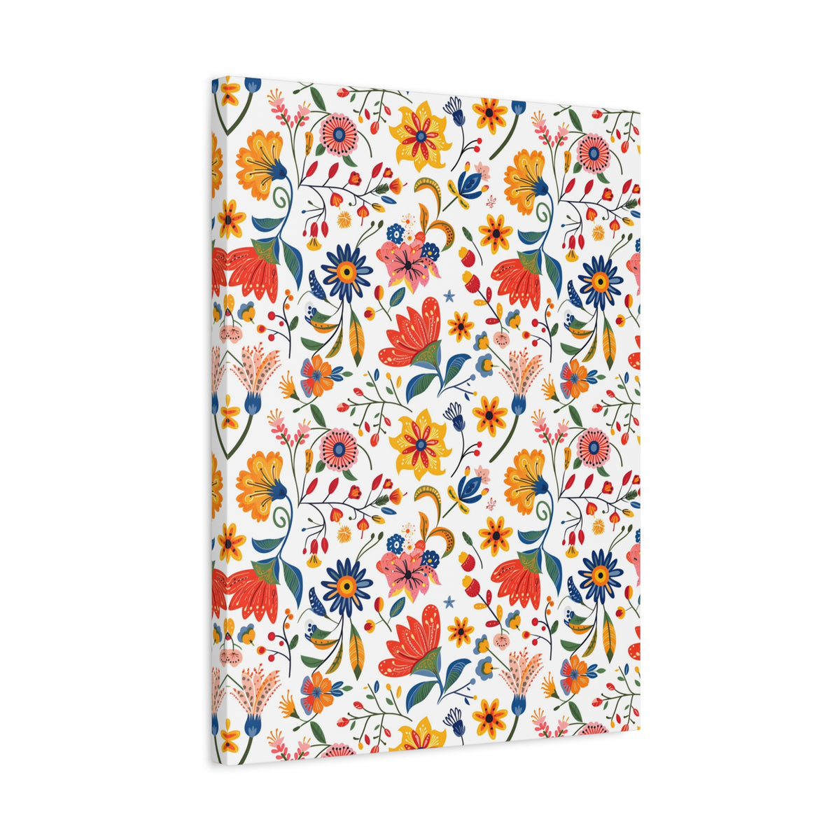 Mexican Floral Fiesta Pattern 019 - 18 in x 24 in Matte Canvas, Stretched, 1.25 in