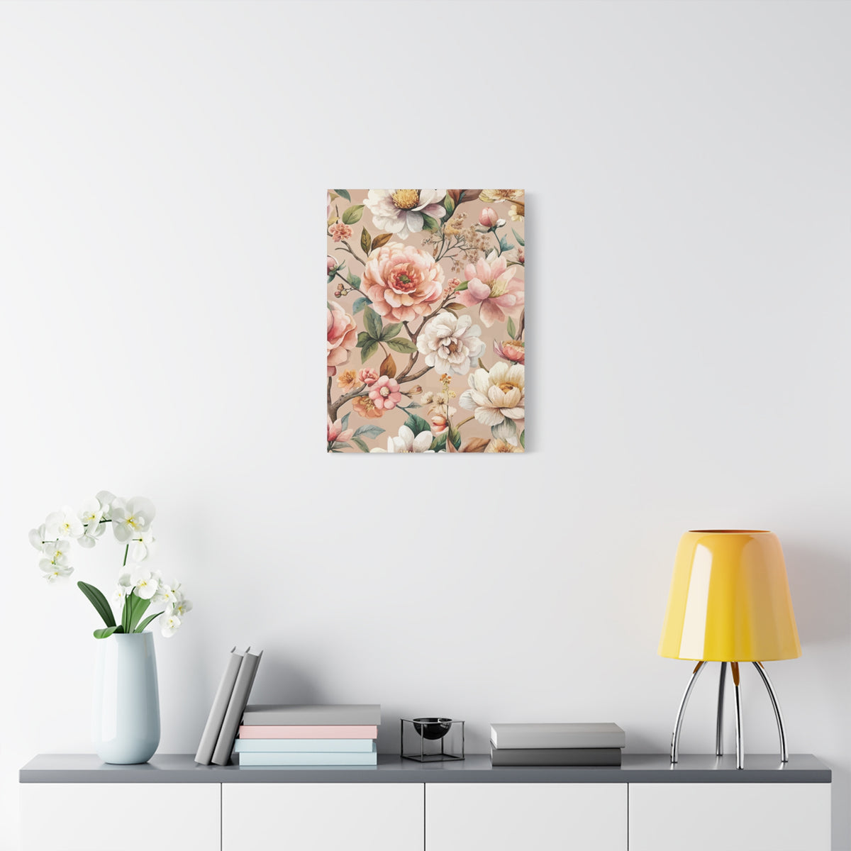 Folk Floral Pattern, Japanese Inspired 04 - 18 in x 24 in Matte Canvas, Stretched, 1.25 in