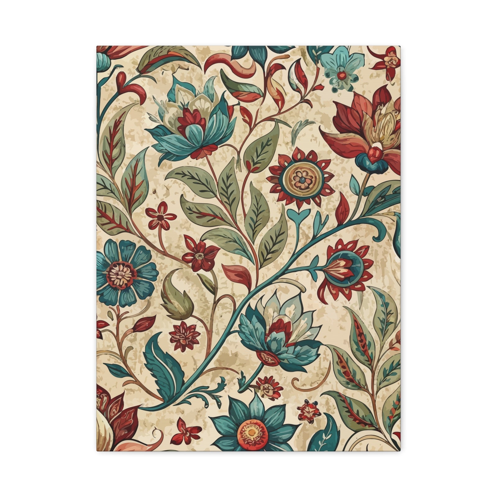 Folk Floral Pattern, Indian Inspired 03 - 18 in x 24 in Matte Canvas, Stretched, 1.25 in