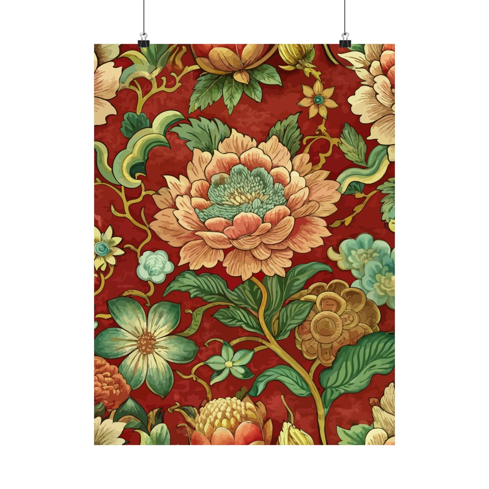 Folk Floral Pattern, Chinese Inspired 03 - 18 in x 24 in Matte Poster