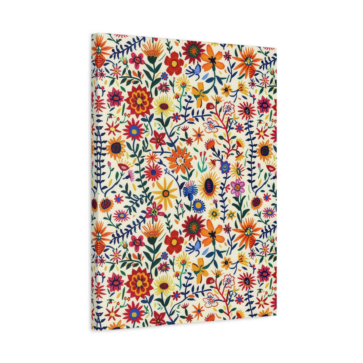Mexican Floral Fiesta Pattern 011 - 18 in x 24 in Matte Canvas, Stretched, 1.25 in