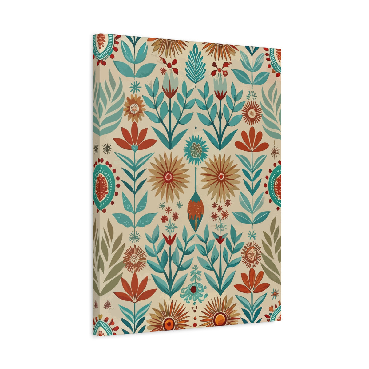 Folk Floral Pattern, Native American Inspired 04 - 18 in x 24 in Matte Canvas, Stretched, 1.25 in