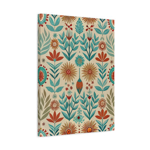 Folk Floral Pattern, Native American Inspired 04 - 18 in x 24 in Matte Canvas, Stretched, 1.25 in