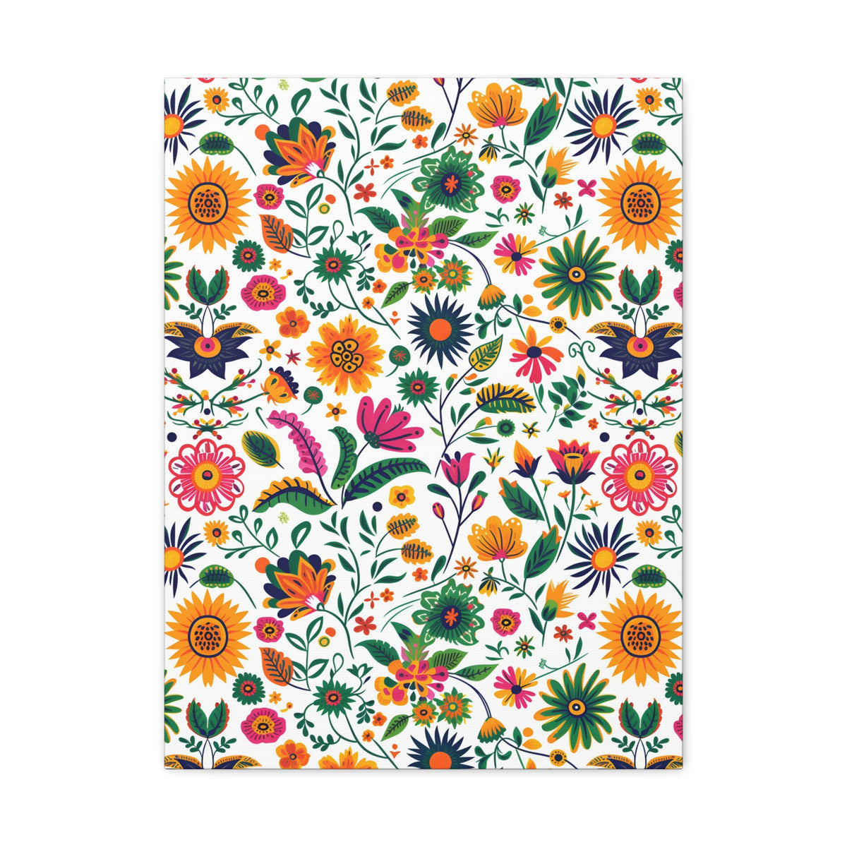 Mexican Floral Fiesta Pattern 015 - 18 in x 24 in Matte Canvas, Stretched, 1.25 in