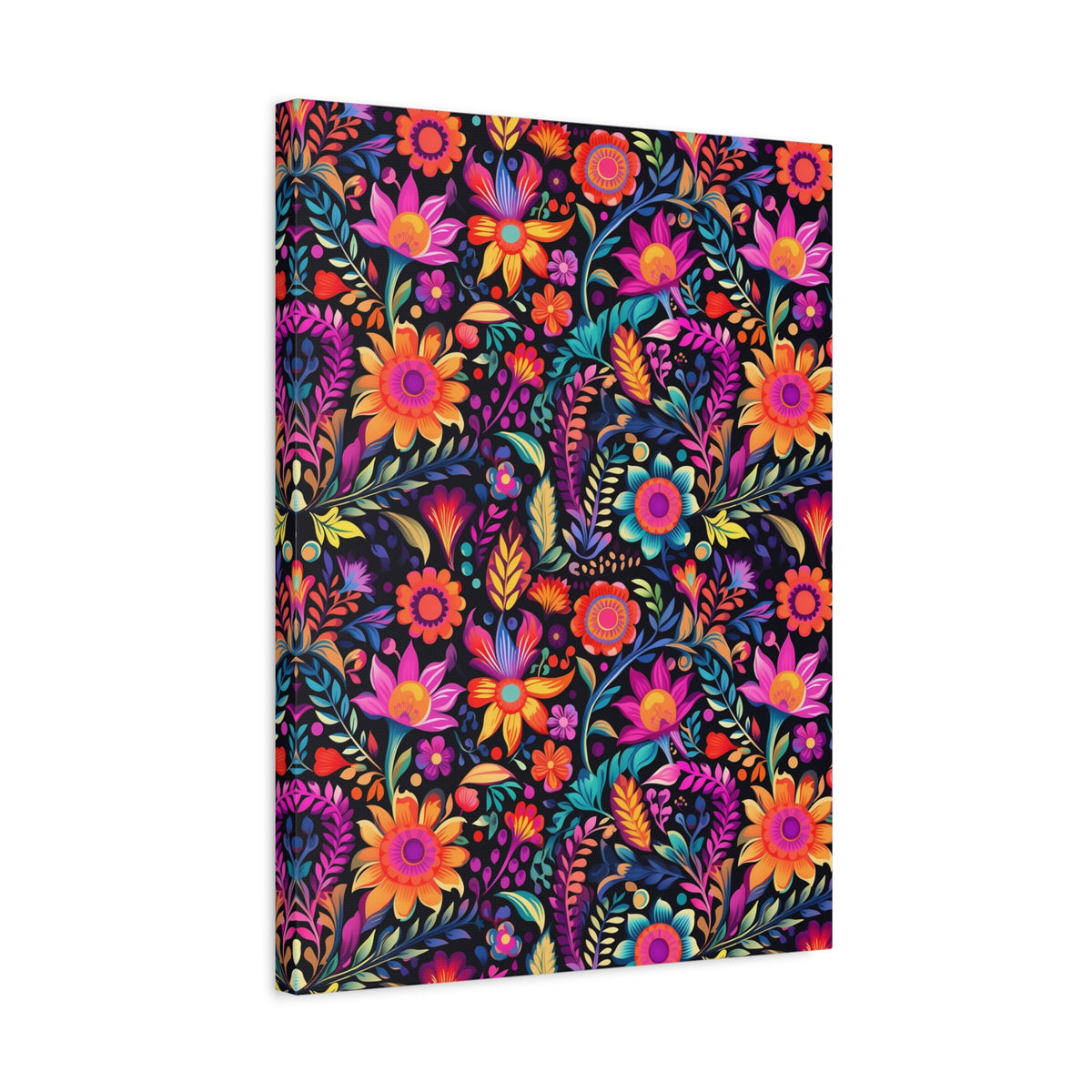 Mexican Floral Fiesta Pattern 059 - 18 in x 24 in Matte Canvas, Stretched, 1.25 in
