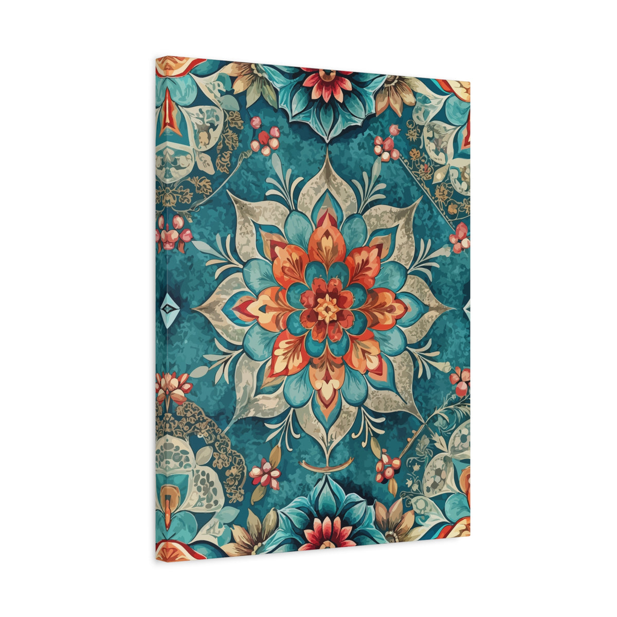 Folk Floral Pattern, Moroccan Inspired 04 - 18 in x 24 in Matte Canvas, Stretched, 1.25 in