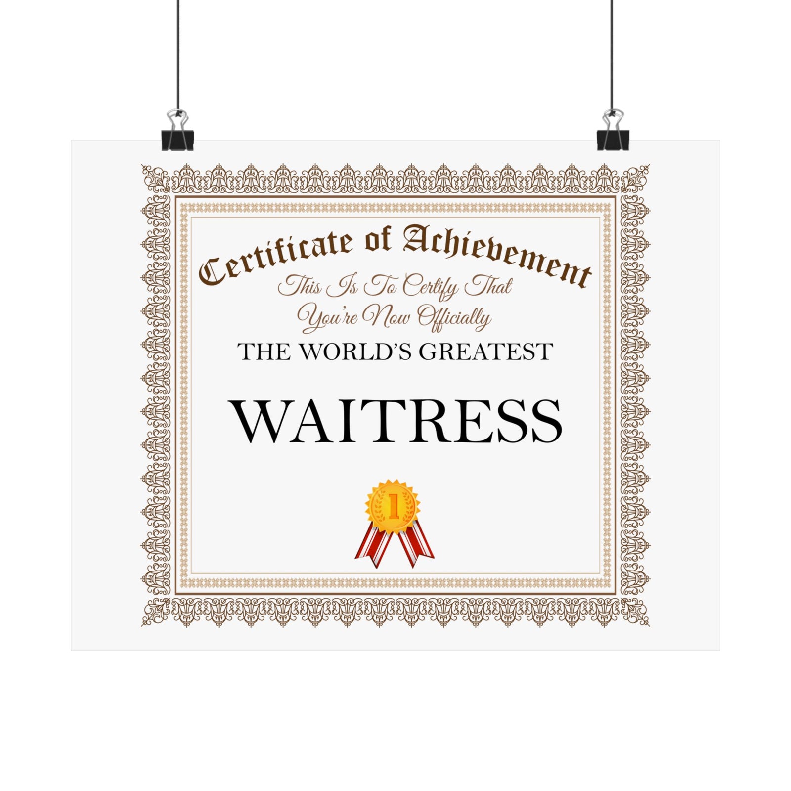 World's Greatest Waitress - 14 in x 11 in Matte Poster