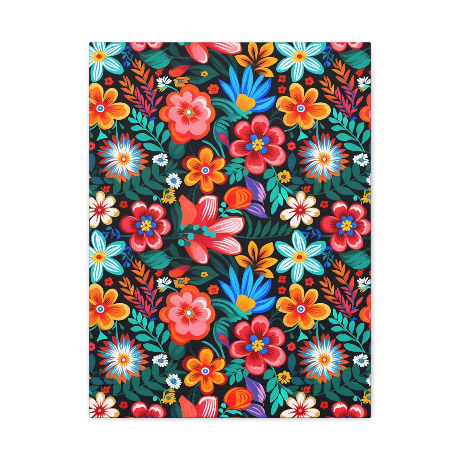Mexican Floral Fiesta Pattern 054 - 18 in x 24 in Matte Canvas, Stretched, 1.25 in