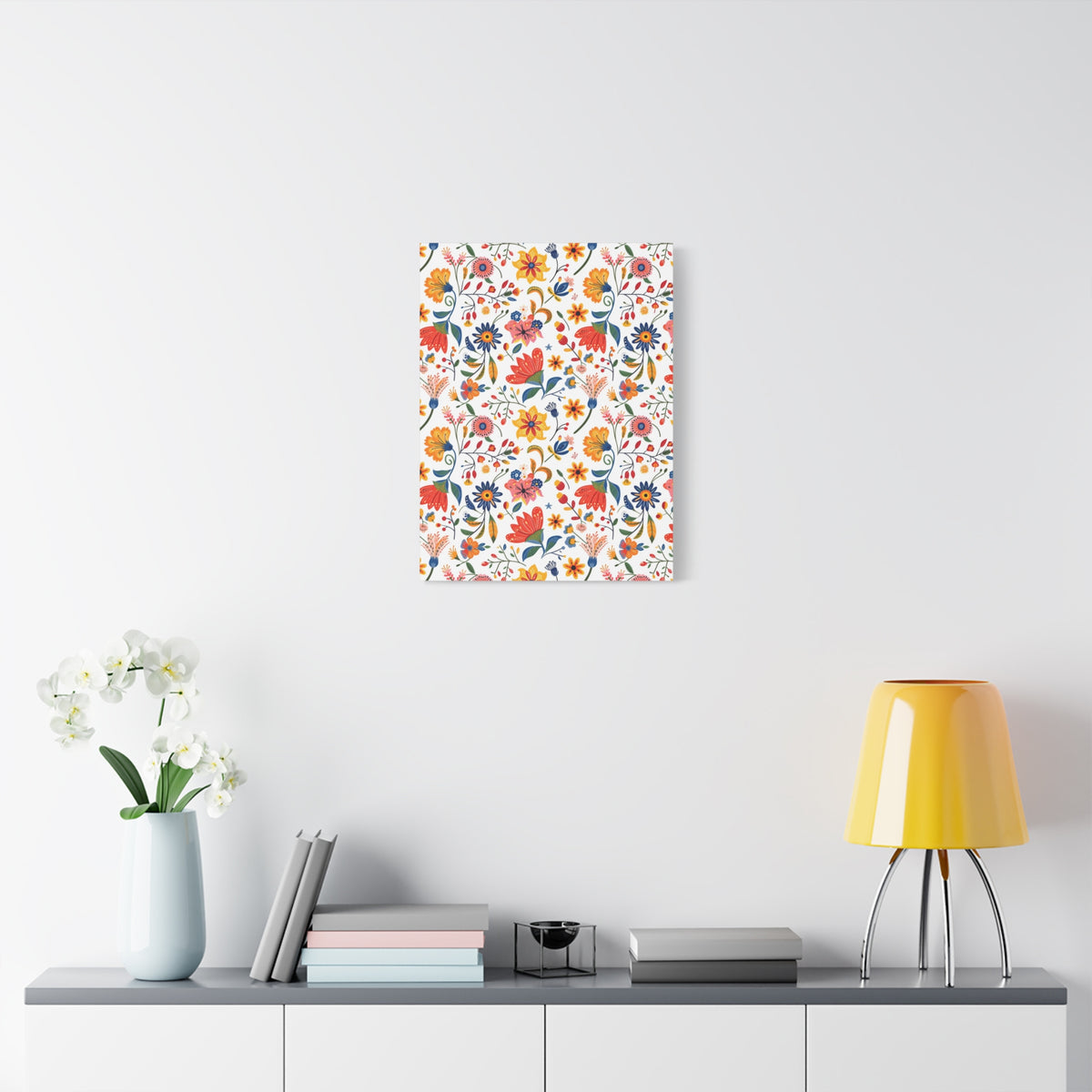 Mexican Floral Fiesta Pattern 019 - 18 in x 24 in Matte Canvas, Stretched, 1.25 in