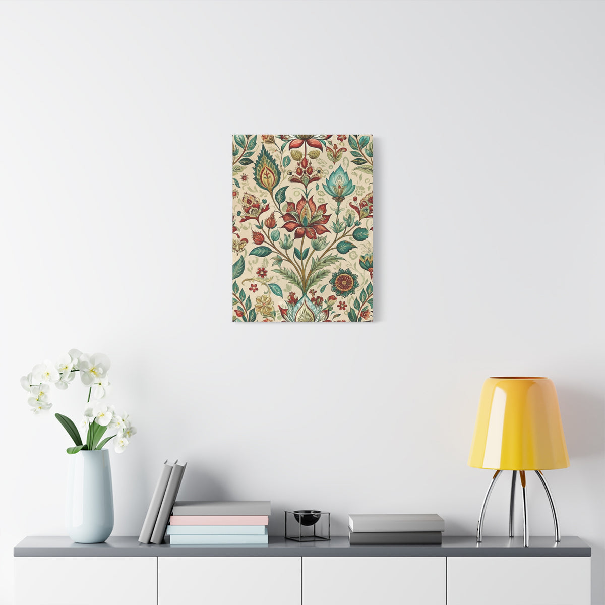 Folk Floral Pattern, Indian Inspired 07 - 18 in x 24 in Matte Canvas, Stretched, 1.25 in