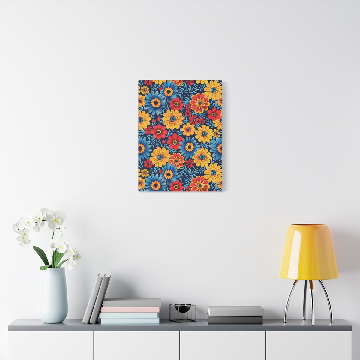 Mexican Floral Fiesta Pattern 045 - 18 in x 24 in Matte Canvas, Stretched, 1.25 in
