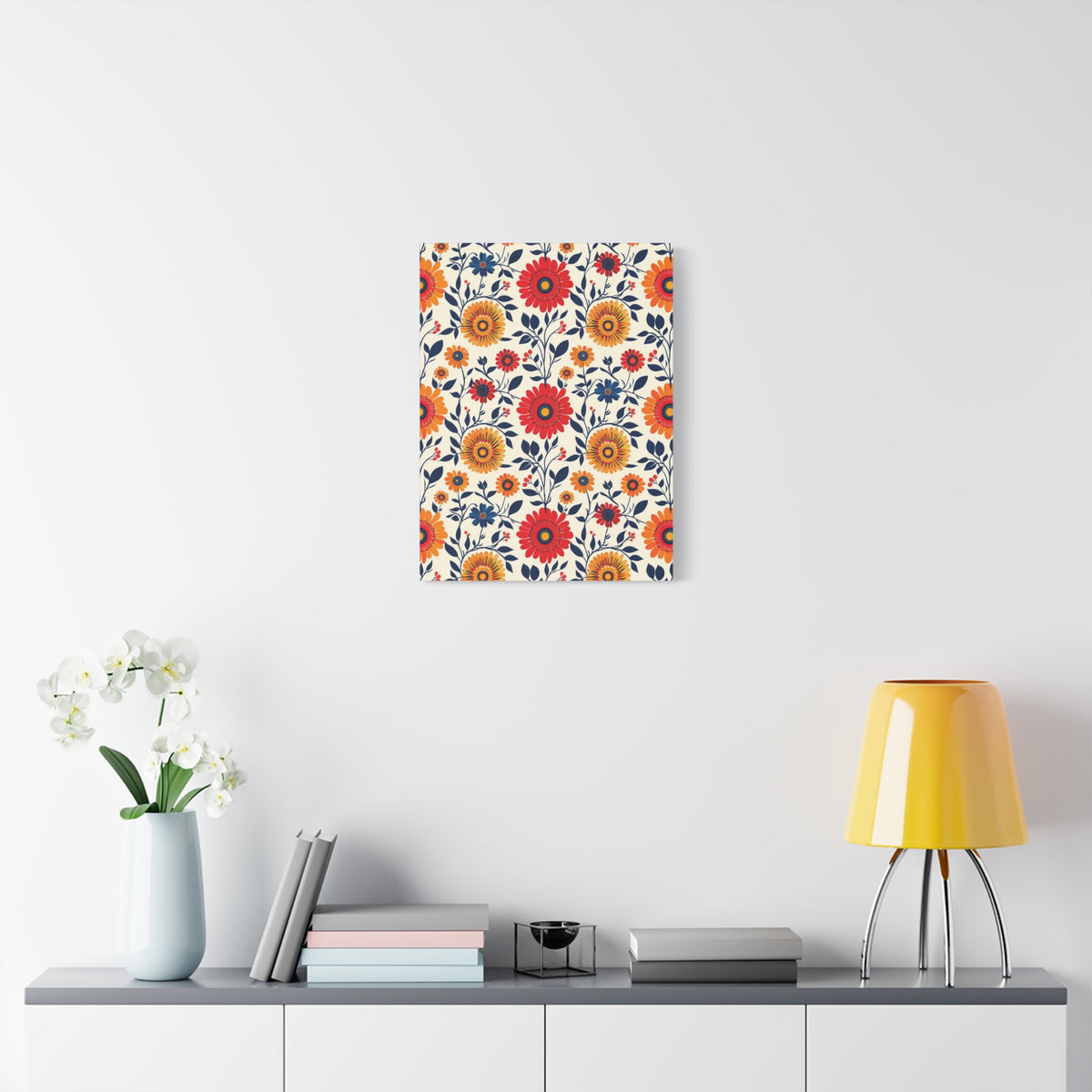 Mexican Floral Fiesta Pattern 040 - 18 in x 24 in Matte Canvas, Stretched, 1.25 in