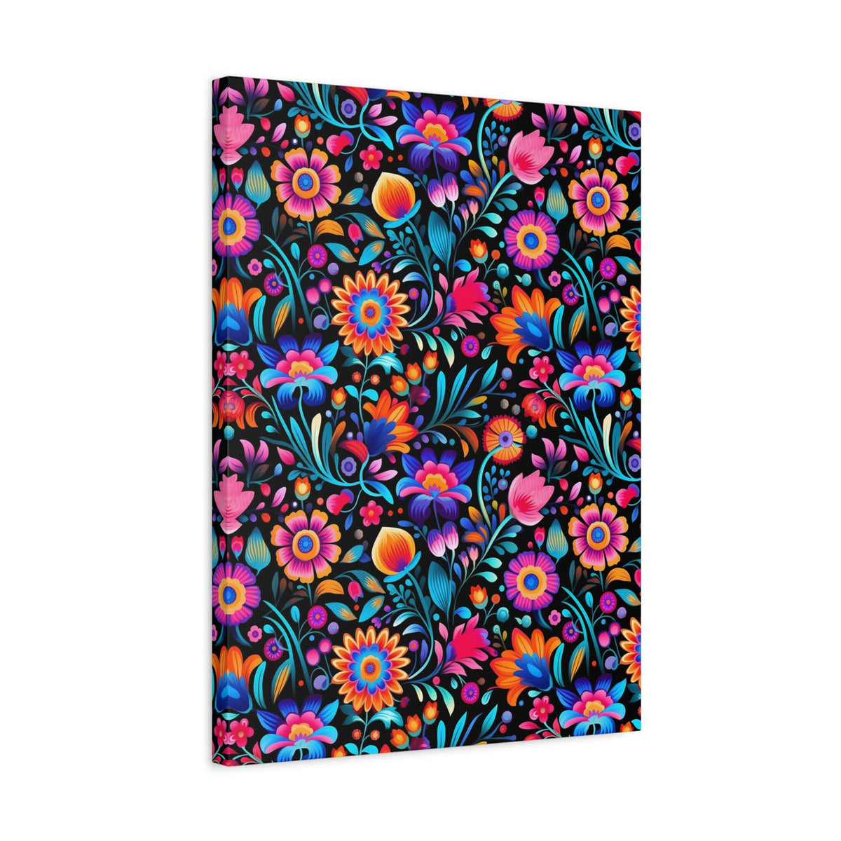Mexican Floral Fiesta Pattern 057 - 18 in x 24 in Matte Canvas, Stretched, 1.25 in