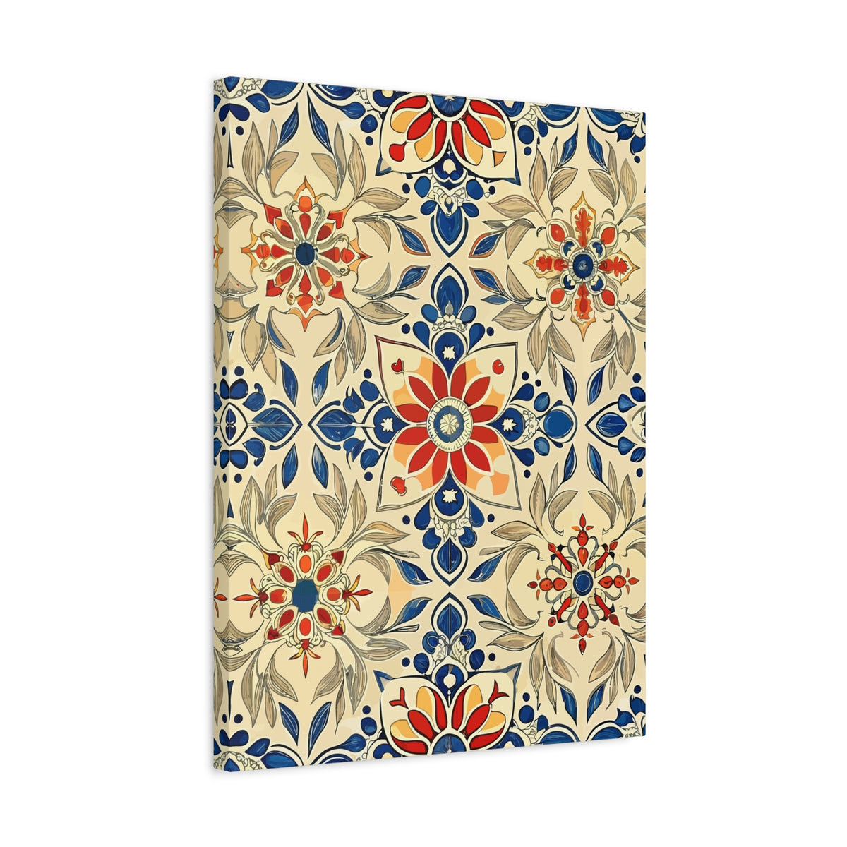 Folk Floral Pattern, Moroccan Inspired 07 - 18 in x 24 in Matte Canvas, Stretched, 1.25 in
