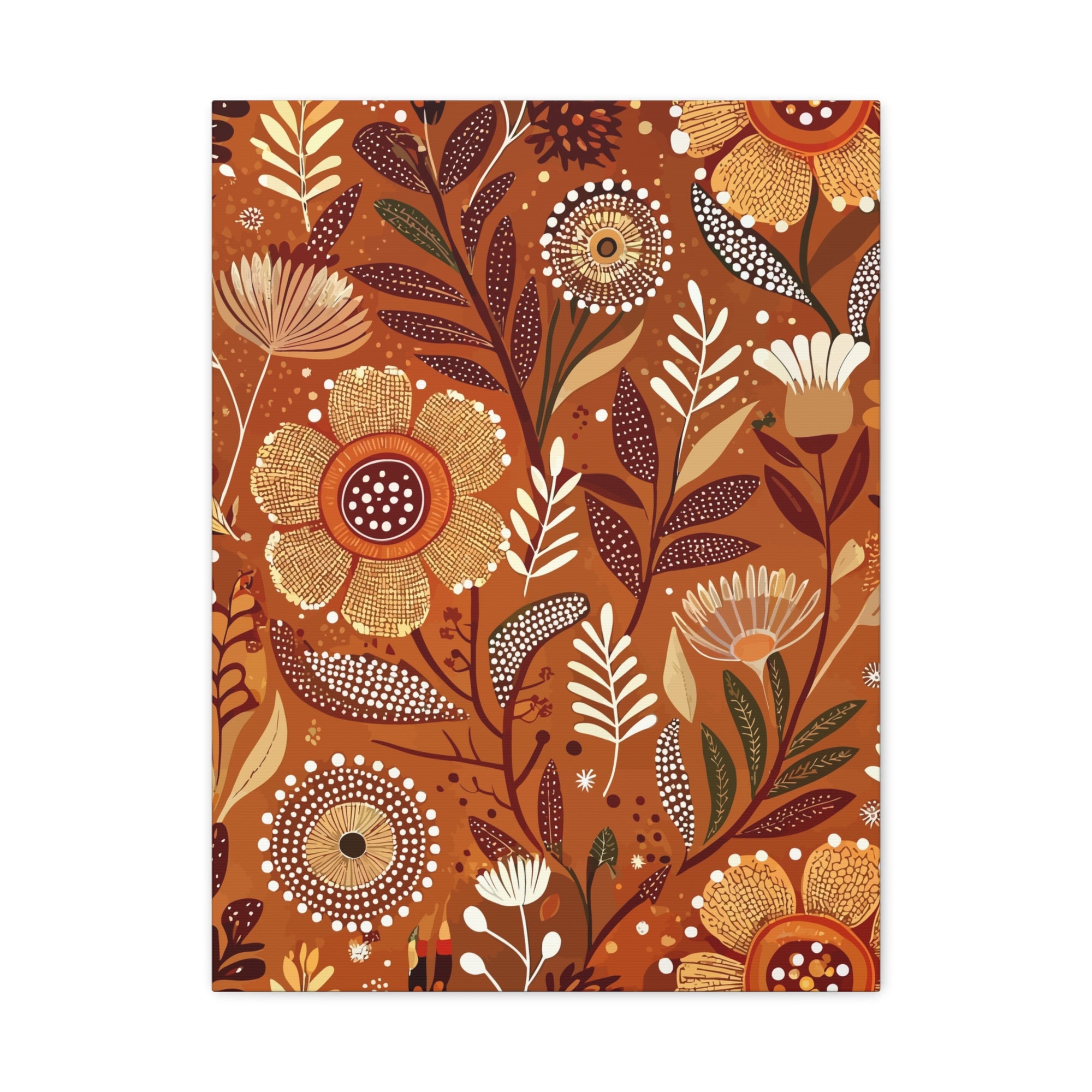 Folk Floral Pattern, Aboriginal Inspired 01 - 18 in x 24 in Matte Canvas, Stretched, 1.25 in